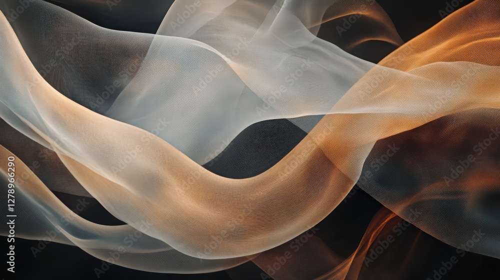 Poster elegant abstract background with flowing translucent fabric in warm tones