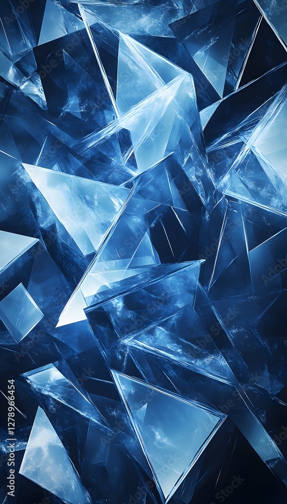 Poster abstract icy blue triangles create a visually dynamic crystalline structure