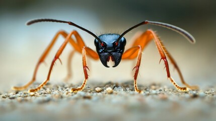 Fototapeta premium Close-Up of a Black and Orange Ant on the Ground
