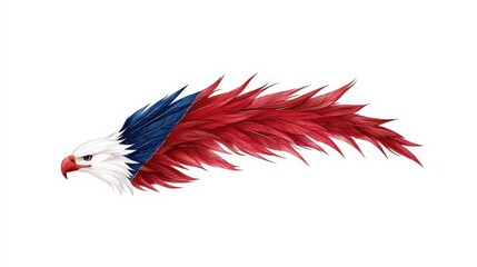 Artistic Illustration of a Vibrant Eagle with Colorful Feather Design in Red, White, and Blue