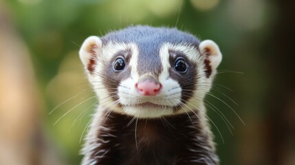 Closeup Portrait of a Cute Small Furry Animal with Dark and White Fur