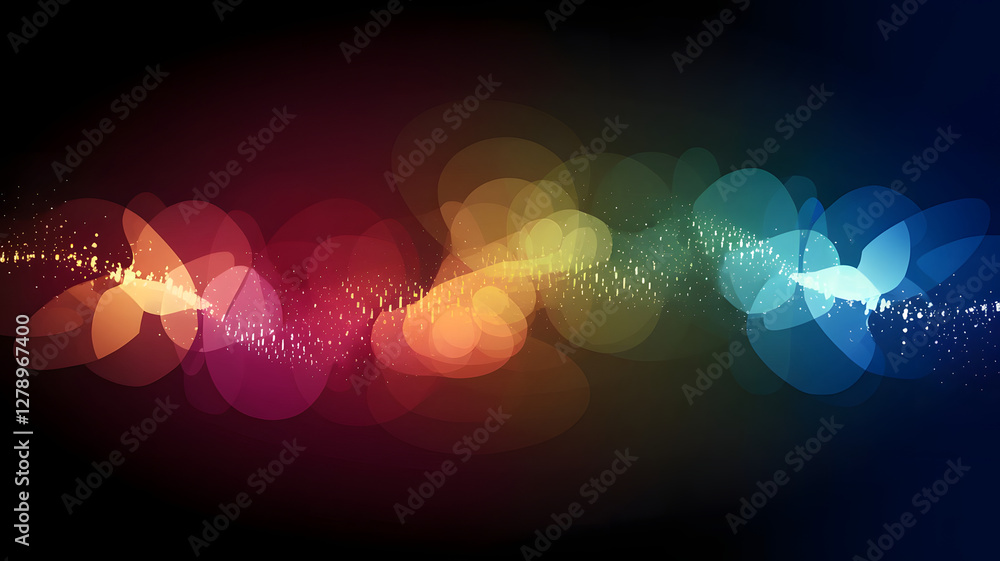 Poster illuminated spectrum: a radiant display of overlapping, blurred circles and glowing light trails cre