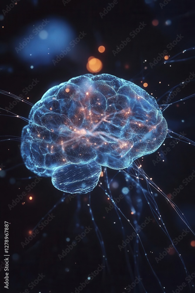 Poster ethereal digital mind network visualization with translucent neural pathways illuminated by biolumin