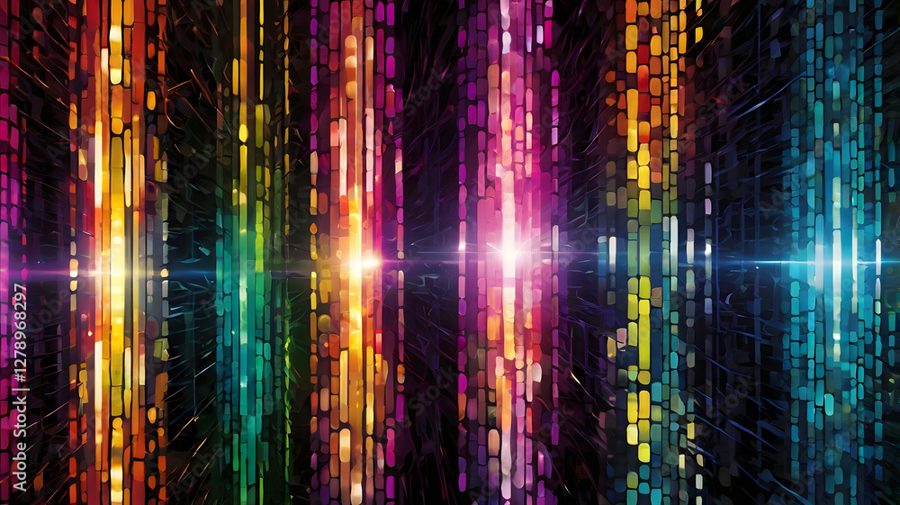Poster colorful light streams: a vibrant and dynamic composition of colorful vertical light streams, with a