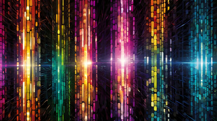 Colorful Light Streams: A vibrant and dynamic composition of colorful vertical light streams, with a stunning play of light and shadow