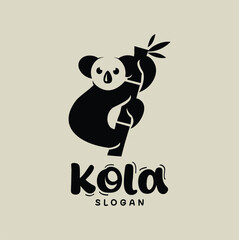 Cute Koala Climbing Tree Logo Design Vector Illustration Silhouette