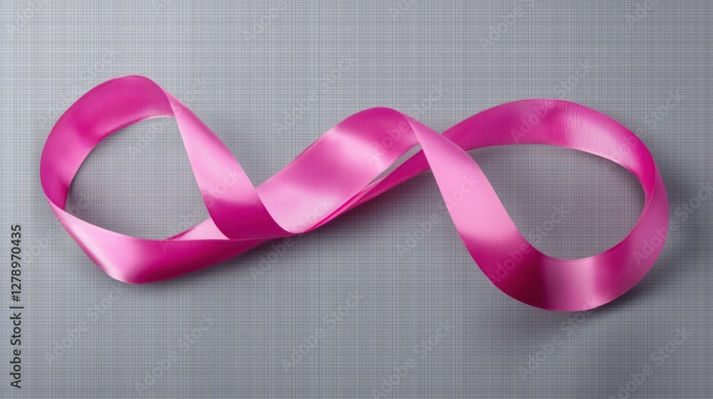 Poster a single pink awareness ribbon in a looped shape, isolated on a transparent background.