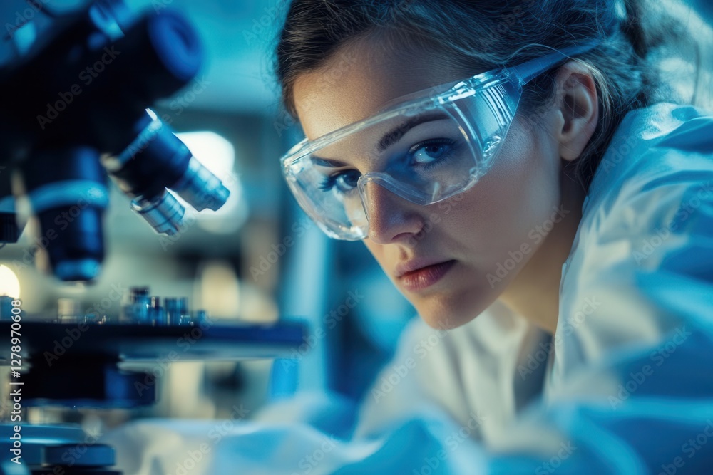 Aufkleber female microelectronics engineer working on advanced computer hardware in modern research laboratory