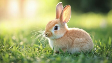 Fototapeta premium Adorable Brown Rabbit in Green Grass