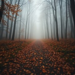 Magic colorful autumn forest road.
