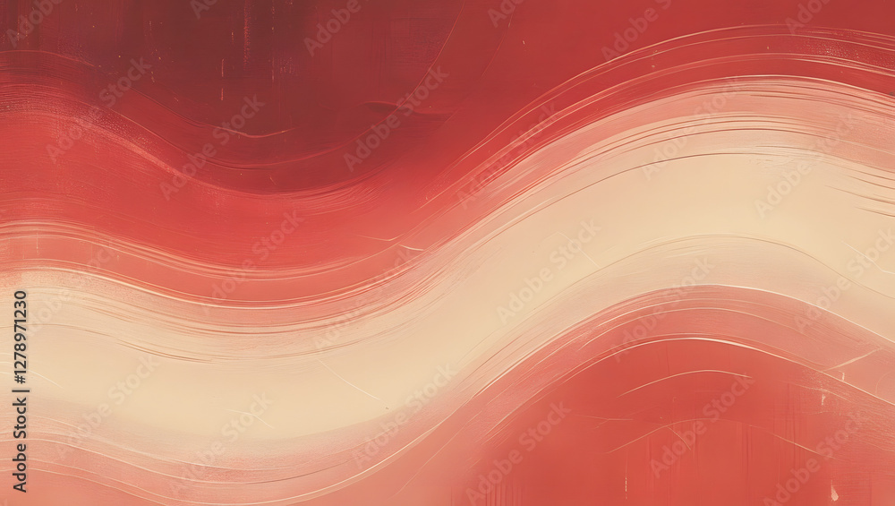 Poster harmonious flow: abstract waves of red and cream hues create a sense of dynamic motion and fluidity,