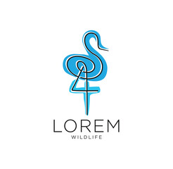 Flamingo Logo Icon Line Abstract Vector