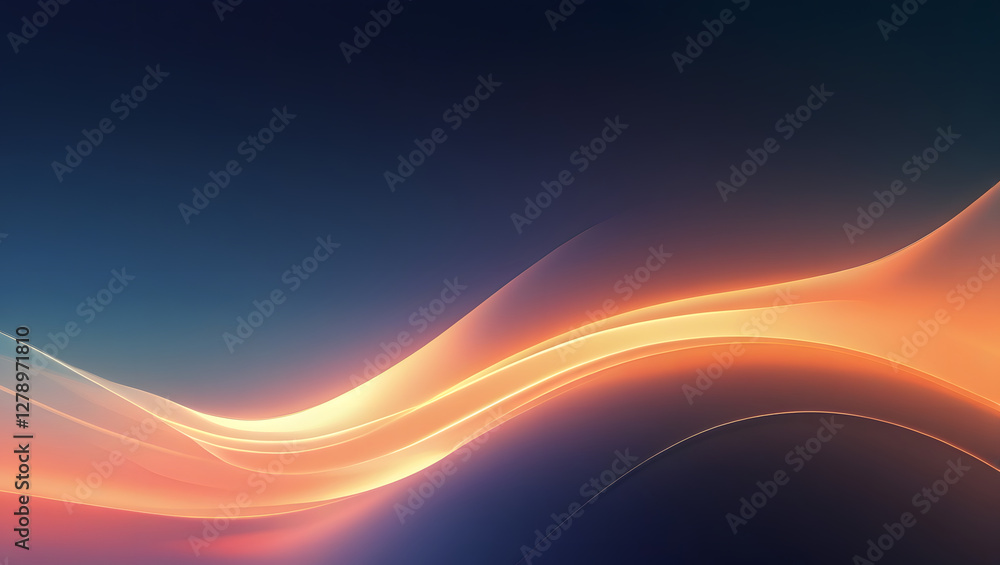 Poster abstract dynamic wave: a luminous, flowing wave of warm light elegantly curves across a gradient bac
