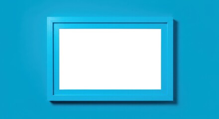 blue frame, white empty space, minimalist design, simple border, bright colors, rectangular shape, clean lines, blank canvas, sky blue, geometric composition