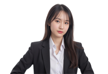 Empowering Leadership: Businesswoman Manager in a Portrait Concept. Businesswoman in a suit with a confident expression, isolated on transparent background