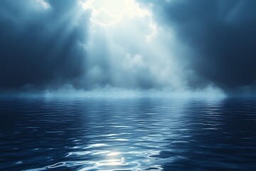 Fototapeta premium Dramatic Sea Under a Cloudy Sky with God Rays