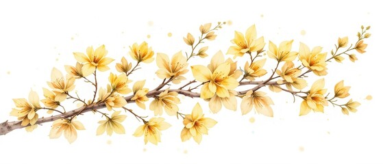 Beautiful Yellow Flower Branch Illustration Ideal for Spring Decor and Floral Designs with Soft Watercolor Effects