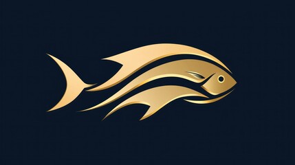 Fototapeta premium A sleek, modern seafood logo designed for a high-end restaurant, featuring abstract fish shapes and gold accents. 