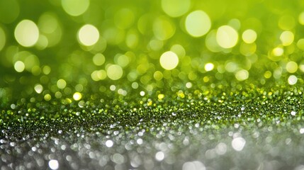 Obraz premium Green bokeh background. Beautiful green background with glitter and blurred and focal lights. Depth of field sparkling blue and green bokeh with light effects.