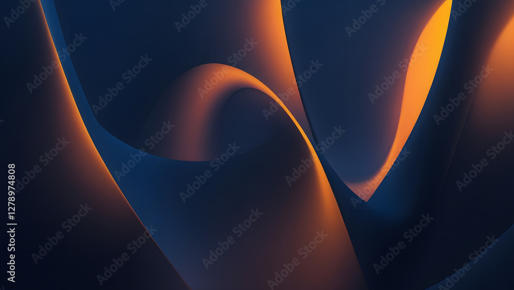Poster abstract curves in blue and orange: a mesmerizing close-up of elegant, flowing curves in shades of d
