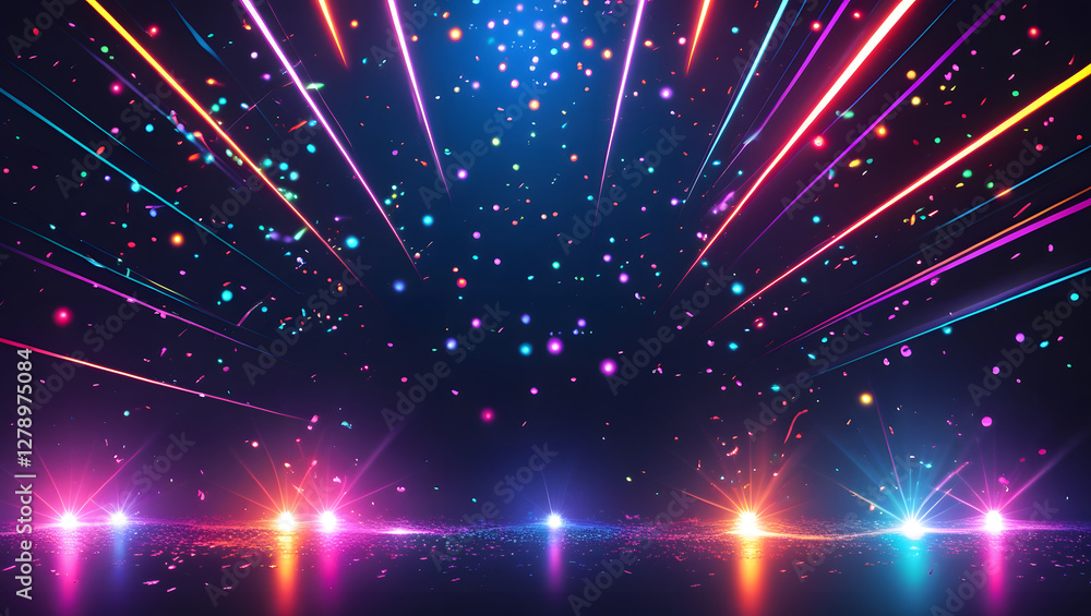 Poster dynamic light show: an immersive display of neon lights streaks across a dark background, creating a