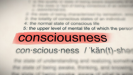 The word "consciousness" in a dictionary, showing its definition and meaning