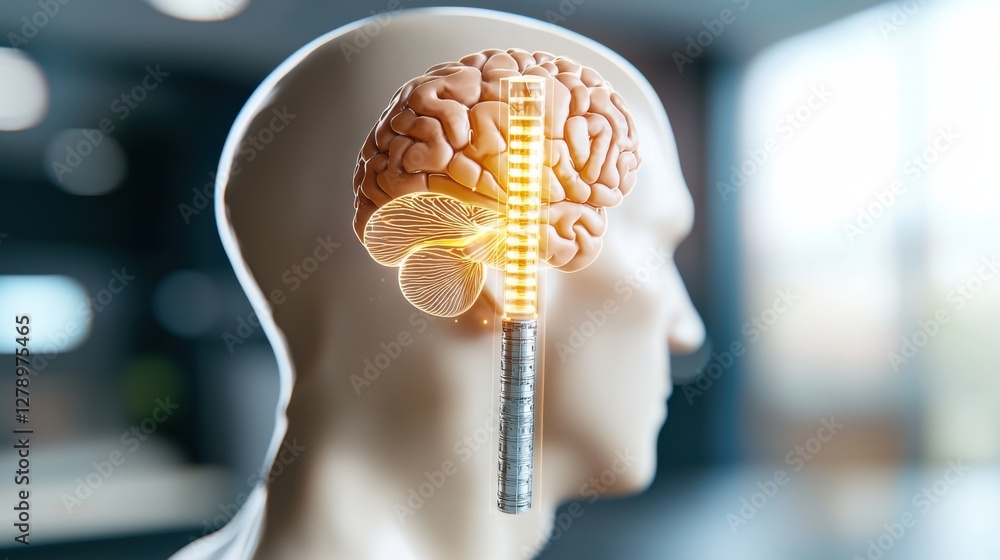 Poster glowing futuristic neural implant for skill enhancement and cognitive abilities. a 3d rendered of a 