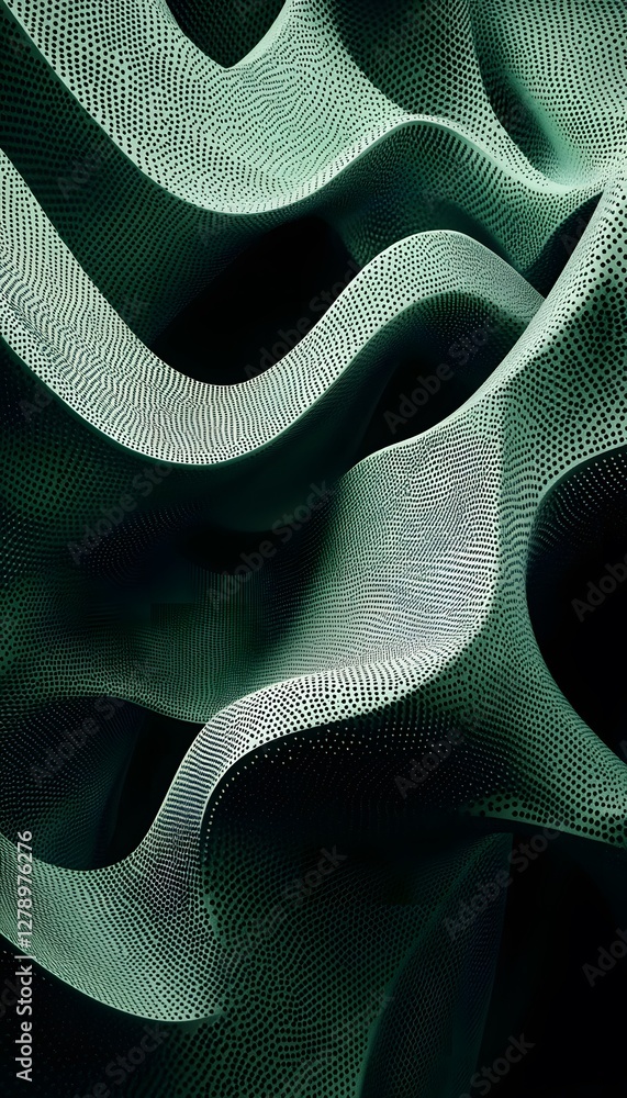 Aufkleber abstract green waves form textured pattern on dark background