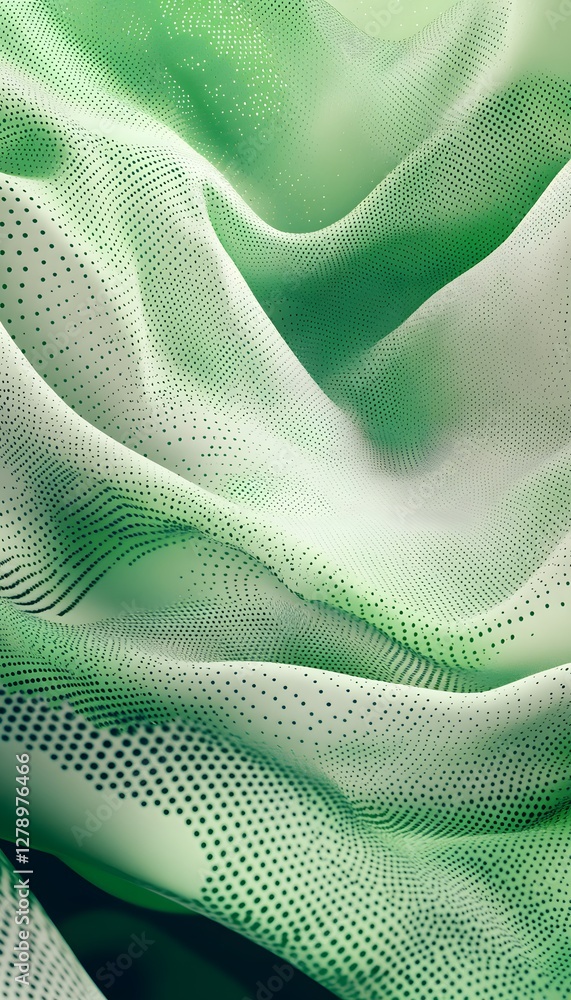 Poster abstract wavy surface with green hues and dot patterns