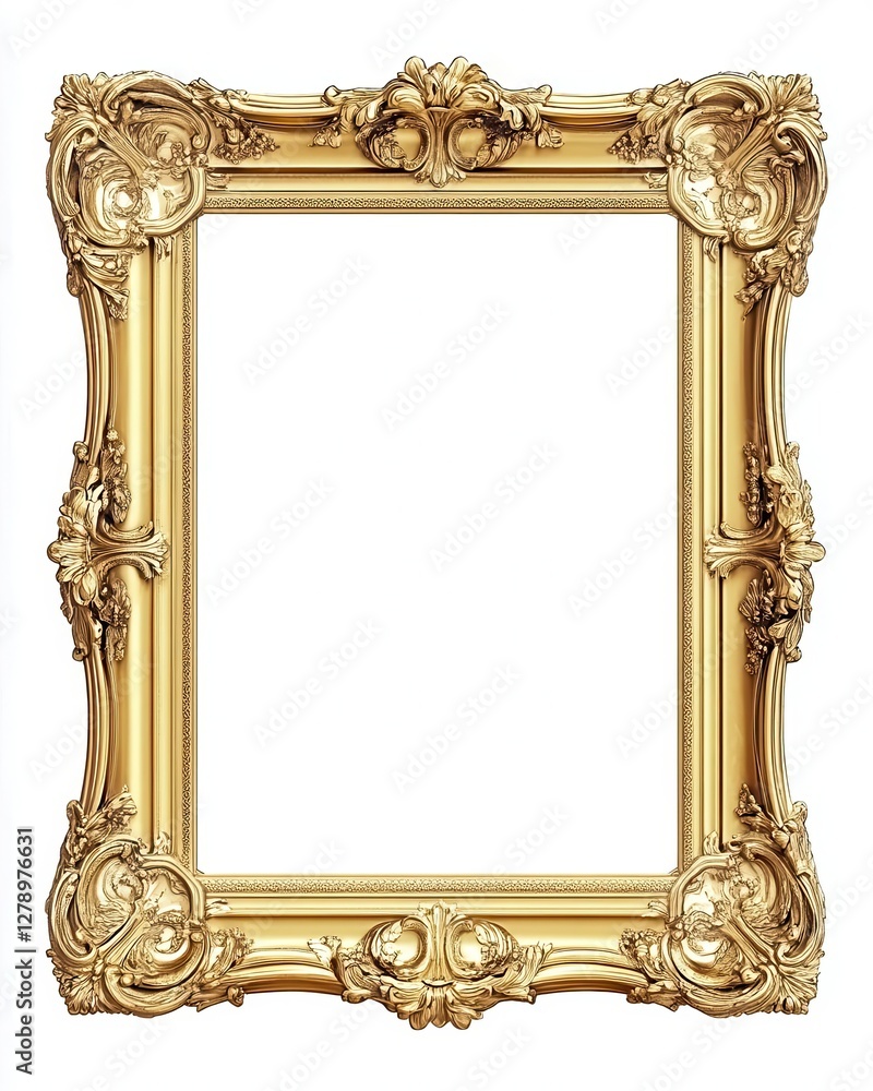 Poster luxurious dual-line golden rectangular frame with intricate detailing on a pristine white backdrop e