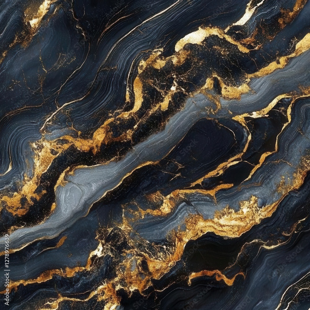Poster luxurious abstract pattern with flowing black and gold marble effect creating premium surface design