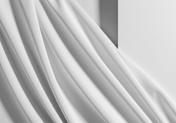 Obraz premium White fabric texture, crumpled cloth, soft folds, minimalist background, high contrast shadows, geometric panels, abstract composition, clean aesthetic, seamless