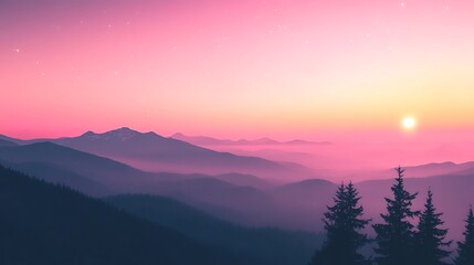 Obraz premium Pink and purple mountains under a beautiful sunset sky