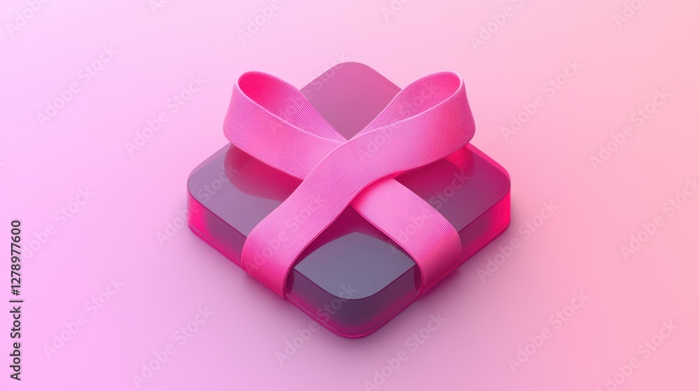 Poster A stylized pink ribbon icon with a gradient effect, surrounded by soft shadows. 