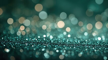 Fototapeta premium Green bokeh background. Beautiful green background with glitter and blurred and focal lights. Depth of field sparkling blue and green bokeh with light effects.