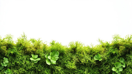 Fototapeta premium Wallpaper moss green leaves. Green leaves frame isolated on white background. Green trees frame.