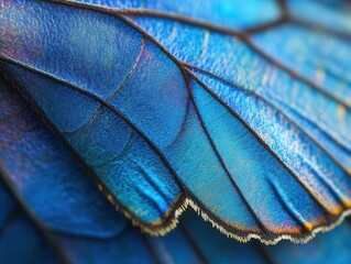 Mesmerizing Macro Photography of Azure Blue Morpho Butterfly Wings with Intricate Scale Patterns in Perfect Detail