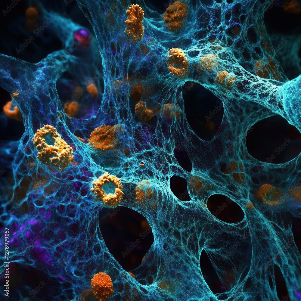 Aufkleber microscopic cellular structure in vibrant colors showing complex biological patterns and organic for