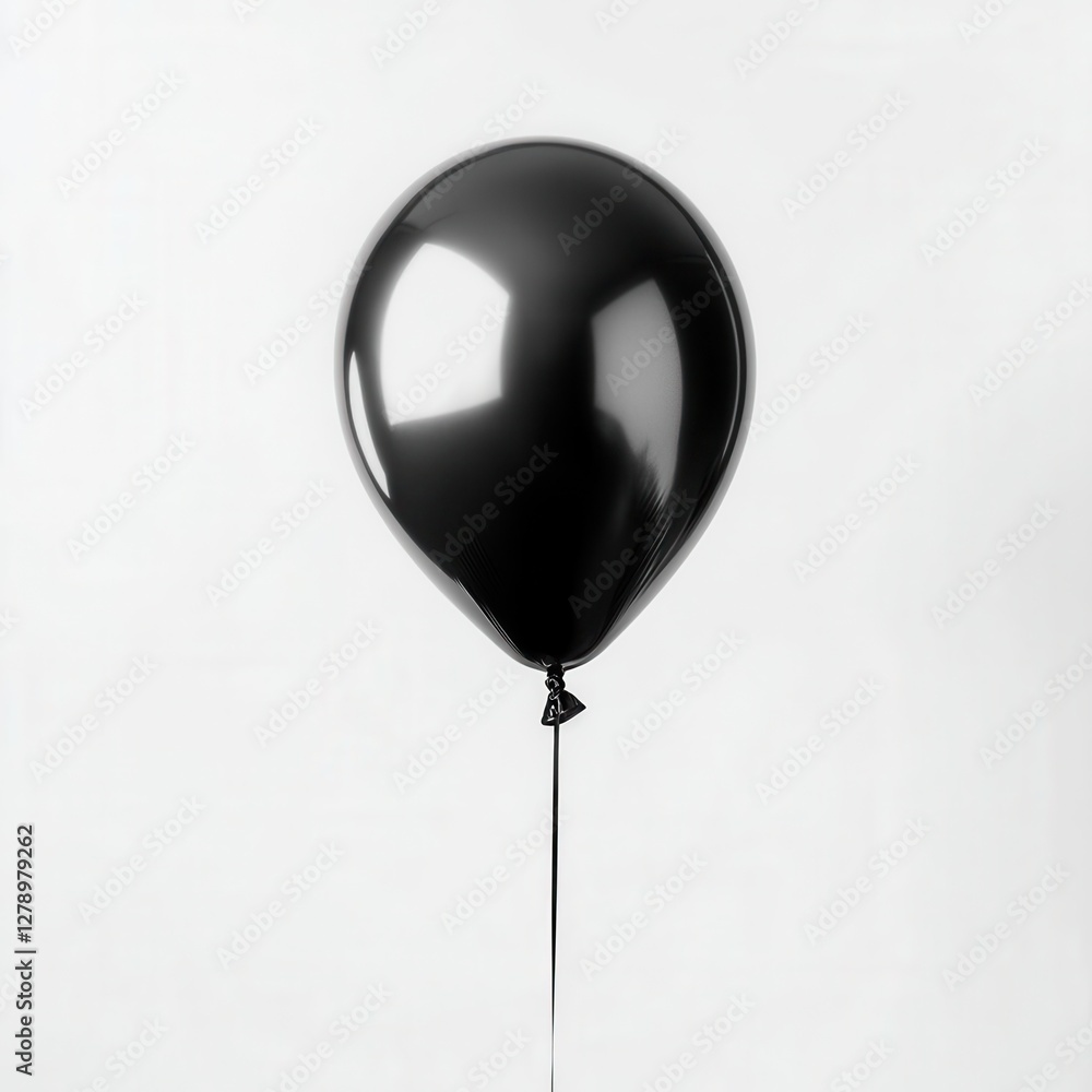 Poster minimalist isolated black balloon on a pristine white background emphasizing bold contrast and elega