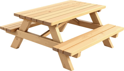 Vsai wooden picnic table isolated on white background representing outdoor dining