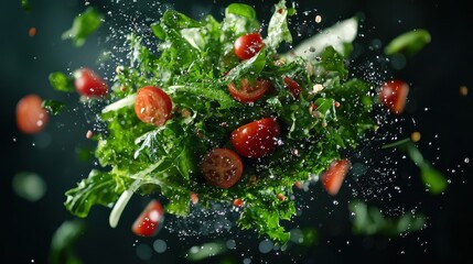 A dynamic representation of freshness captured in a salad's flight.