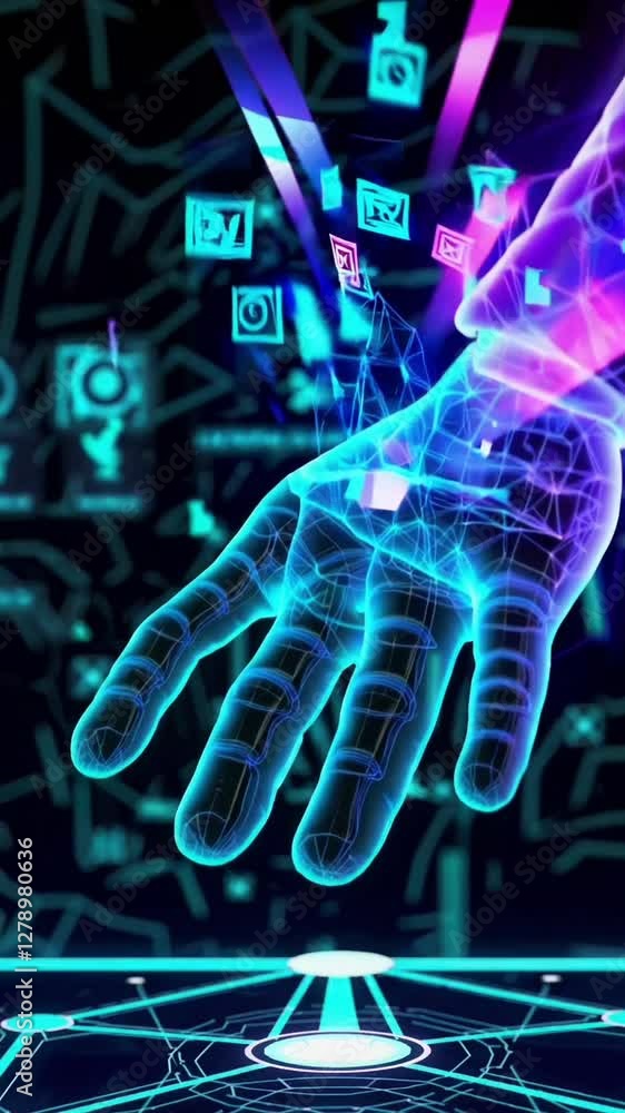 Aufkleber futuristic digital interaction with holographic interface and dynamic hand gestures