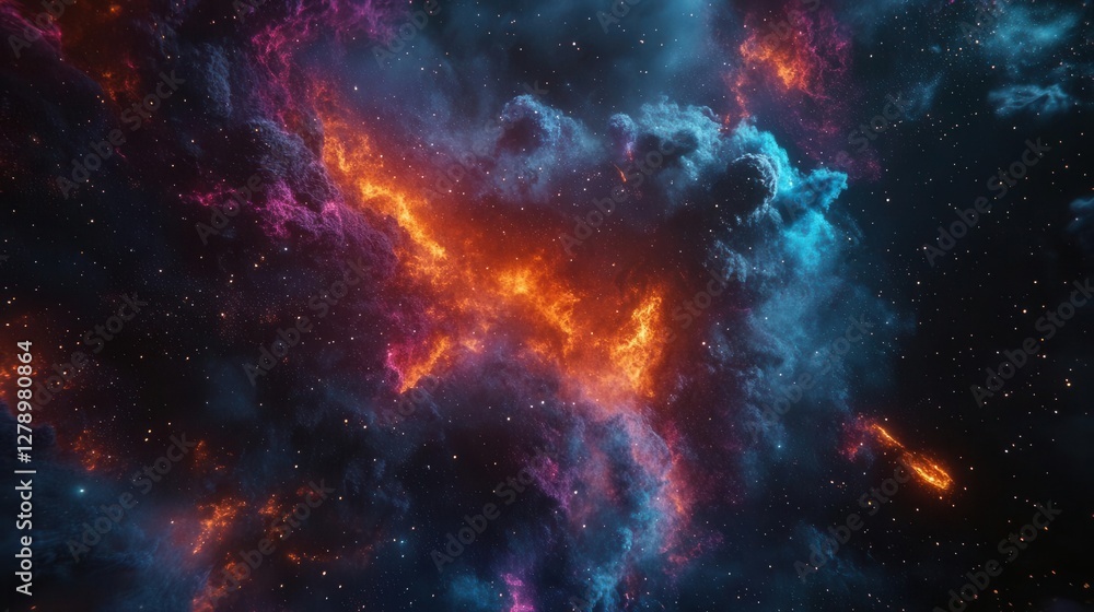 Aufkleber mysterious cosmic scene with glowing meteorites and celestial bodies floating in deep space with stu