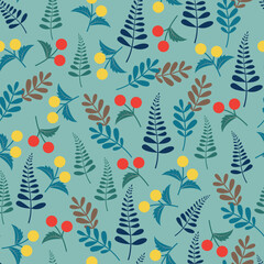 Floral seamless surface pattern design of branchlets and berries
