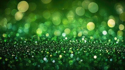 Fototapeta premium Green bokeh background. Beautiful green background with glitter and blurred and focal lights. Depth of field sparkling blue and green bokeh with light effects.