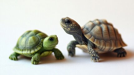 Obraz premium Two Small Baby Turtles on White Background