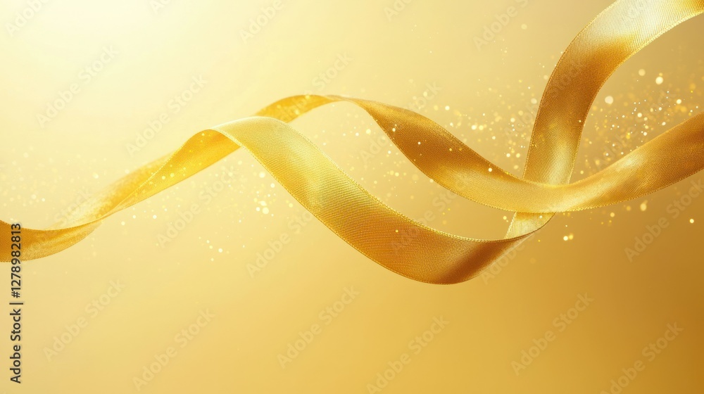 Poster a vibrant gold ribbon looping in the air with a soft gradient background