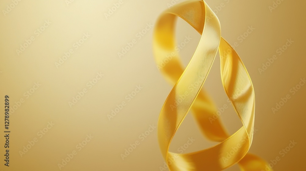 Poster a vibrant gold ribbon looping in the air with a soft gradient background