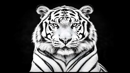 White tiger portrait against black background