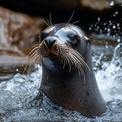 Seal surfacing, ocean, wildlife, nature